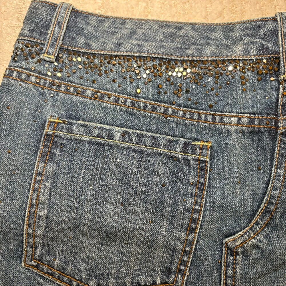NWT Vintage Express X2 Denim Laboratory Mini Skirt Size 8 Y2K McBling Studded - Picture 4 of 11